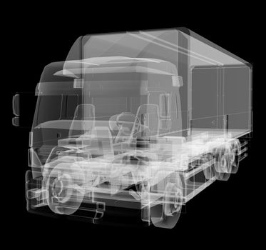 Truck x-ray on black background. 3D illustration