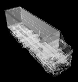 Truck x-ray on black background. 3D illustration