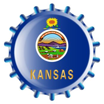 A typical metal glass bottle cap in Kansas state flag colors isolated on a white background