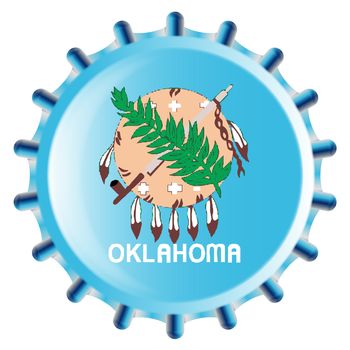 A typical metal glass bottle cap in Oklahoma state flag colors isolated on a white background