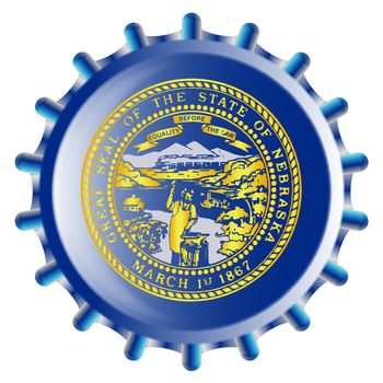 A typical metal glass bottle cap in Nebraska state flag colors isolated on a white background