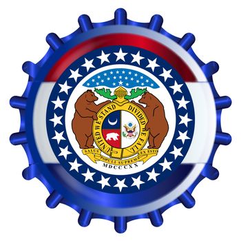 A typical metal glass bottle cap in Missouri state flag colors isolated on a white background