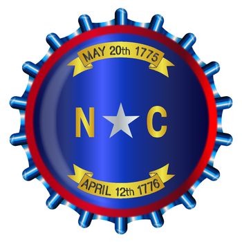 A typical metal glass bottle cap in North Carolina state flag colors isolated on a white background