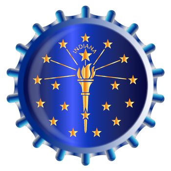 A typical metal glass bottle cap in Indiana state flag colors isolated on a white background