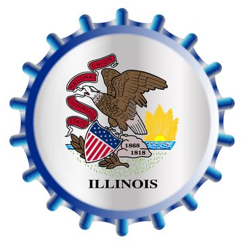 A typical metal glass bottle cap in Illinois state flag colors isolated on a white background