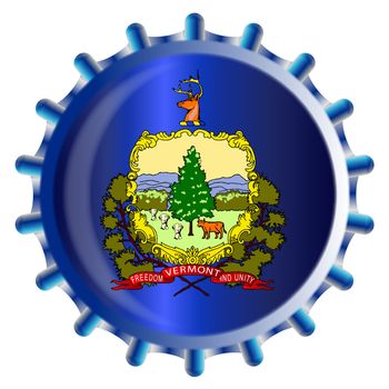 A typical metal glass bottle cap in Vermont state flag colors isolated on a white background