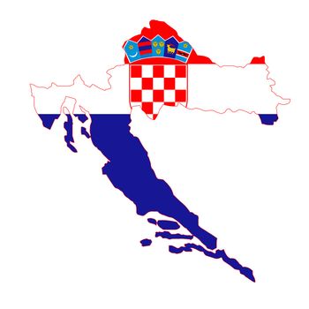 Silhouette map of the country Croatia over a white background with the national flag inset