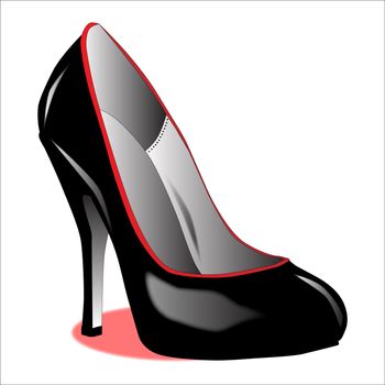 A black and red stiletto heel shoe isolated on white