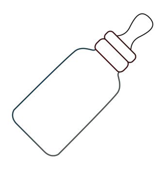 A babies milk bottle feeder as a line drawing isolated on a white background