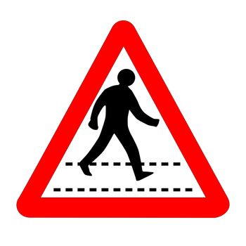 The traditional 'PEDESTRIAN' triangle, traffic sign isolated on a white background..