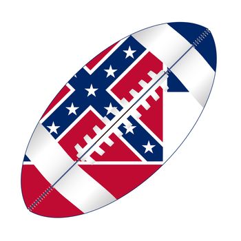 A typical american type foorball over a white background with the flag of Mississippi