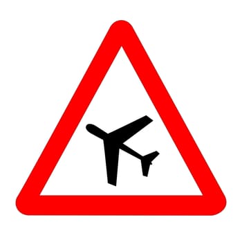 The traditional LOW FLYING AIRCRAFT sign isolated on a white background.