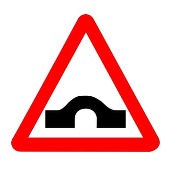 The traditional HUMP BACK BRIDGE triangle, traffic sign isolated on a white background..