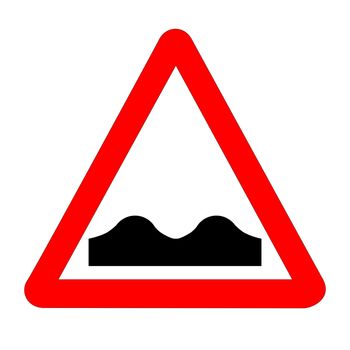 The traditional UNEVEN ROAD triangle, traffic sign isolated on a white background..