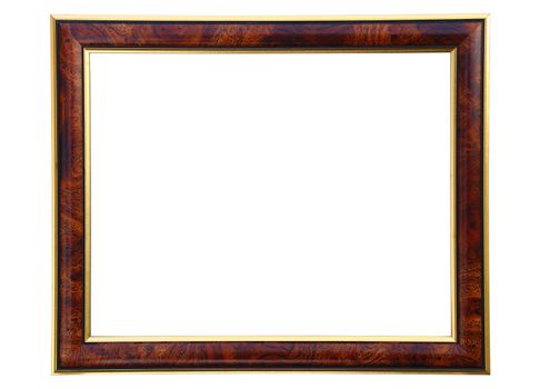 Brown wooden photo frame isolated over white background, clipping path.