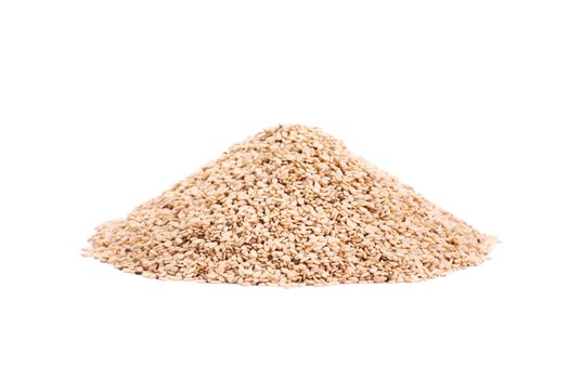 Heap of sesame seeds isolated on white background.