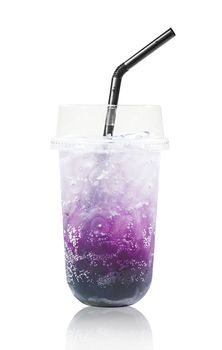 Blueberry italian soda drink in glass with straws isolated on white background, Save clipping path.