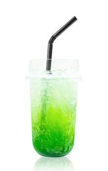 Kiwi fruit italian soda drink in glass with straws isolated on white background, Save clipping path.