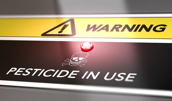 3D illustration of a pesticide warning sign with red light with skull and bones symbol.