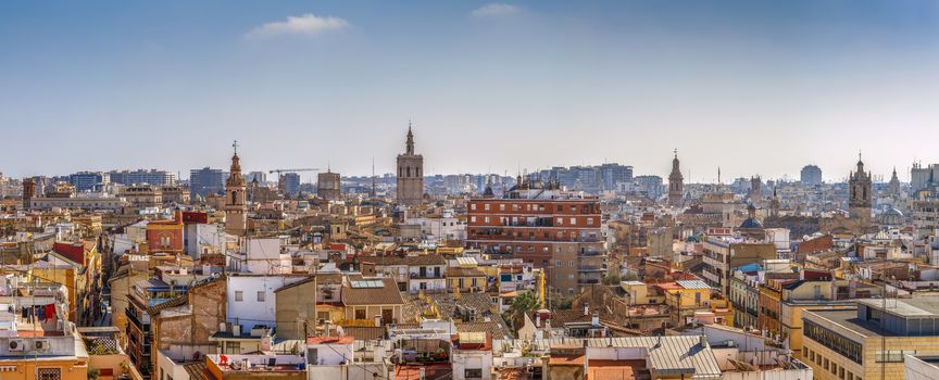 Panoramic view of Valencia historical center from Quart Towers, Spain
