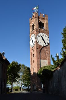 This photo represents a view of the tower with clock of Mondovi Piazza, piedmont, Italy.