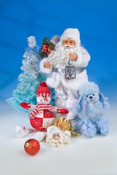 Still life with New Year accessories on a studio background