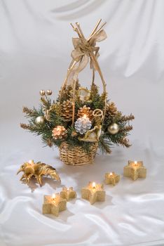 Still life with New Year accessories on a studio background