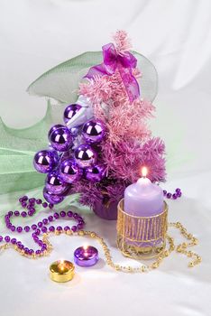 Still life with New Year accessories on a studio background