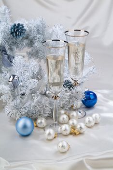 Still life with New Year accessories on a studio background