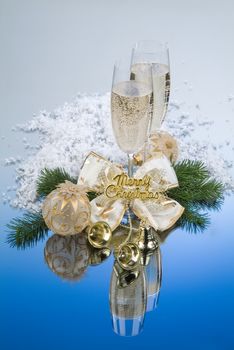 Still life with New Year accessories on a studio background
