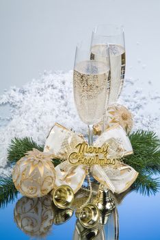 Still life with New Year accessories on a studio background