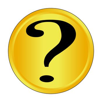 A large golden Question mark button over a white background