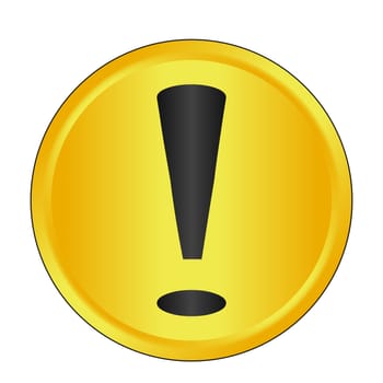 A large golden exclamation mark button over a white background