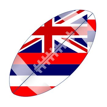 A typical american type foorball over a white background with the flag of Hawaii