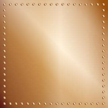 A bronze or copper plate background with a rivet border