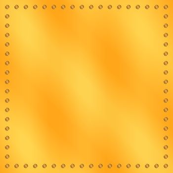 A solid gold plate background with a rivet border