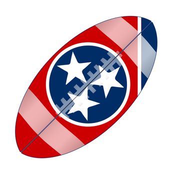 A typical american type foorball over a white background with the flag of Tennessee