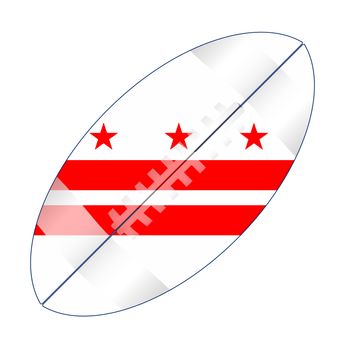 A typical american type foorball over a white background with the flag of Washington DC