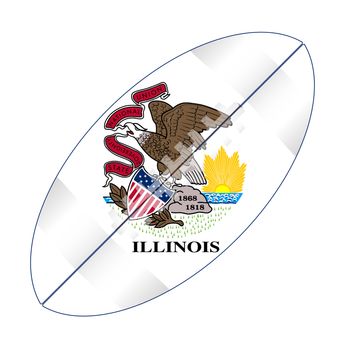 A typical american type foorball over a white background with the flag of Illinois