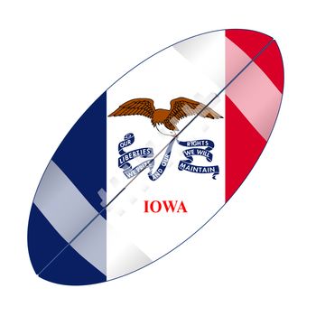 A typical american type foorball over a white background with the flag of Iowa