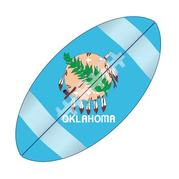 A typical american type foorball over a white background with the flag of Oklahoma