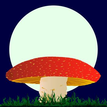 A mushroom with red cap under a full moon