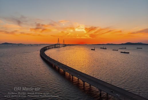 Aerial view Of Incheon Bridge At sea inson In South Korea