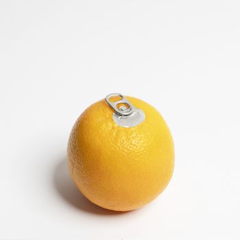 an orange with a tear-open metal opening