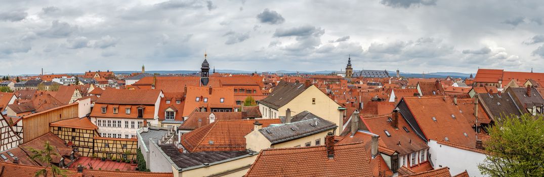 Panoramic view of Bamberg historic center from Rose garden, Germany