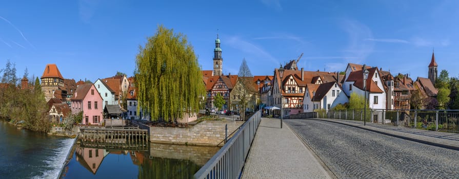 Panoramic view of Lauf an der Pegnitz from Pegnitz river, Germany