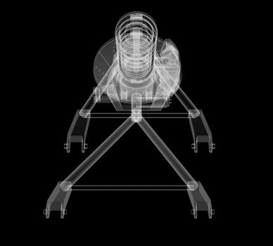 X-ray Car suspension and brake disk on black background, 3d illustration