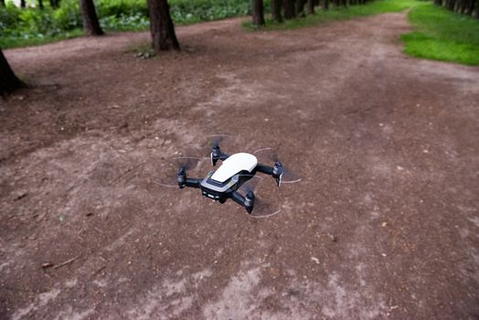 drone quad copter above the ground.