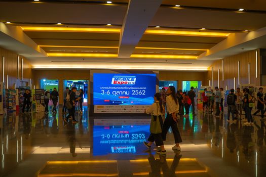 Bangkok, Thailand - Oct 04, 2019 : Thailand Mobile Expo, Entrance of Mobile phone Trade fair,a lot of people are here to buy smartphone during Oct 3-6, 2019 in Bangkok, Thailand.