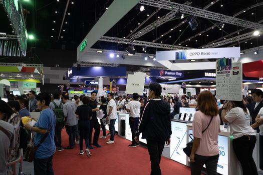 Bangkok, Thailand - Oct 04, 2019 : Thailand Mobile Expo, Mobile phone Trade fair,a lot of people are here to buy smartphone during Oct 3-6, 2019 in Bangkok, Thailand.